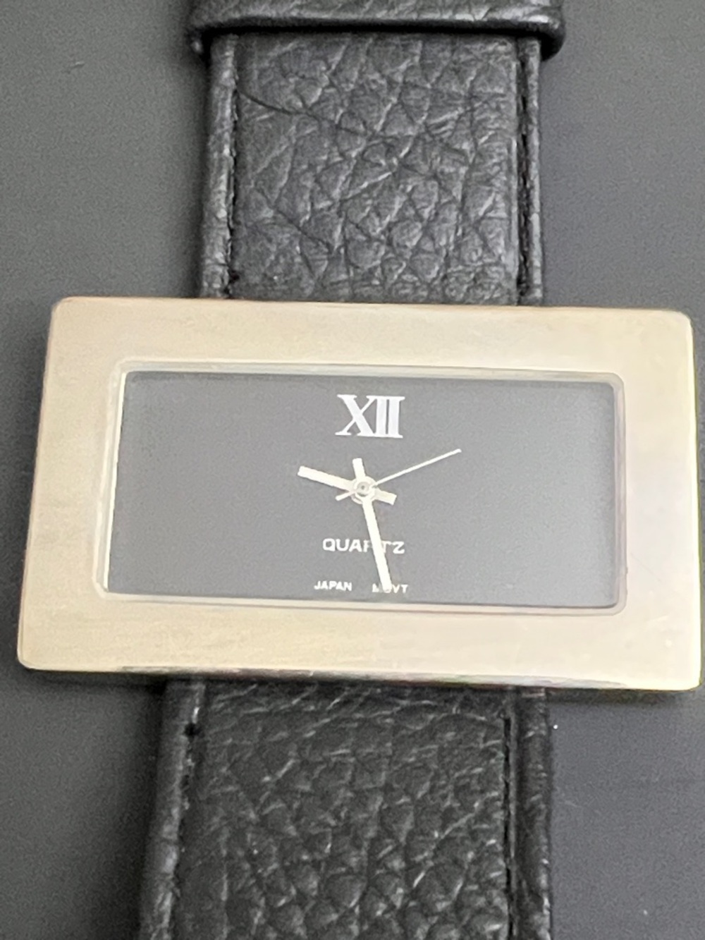 Classic Rectangular Black Dial Watch with Gold-Tone Bezel
